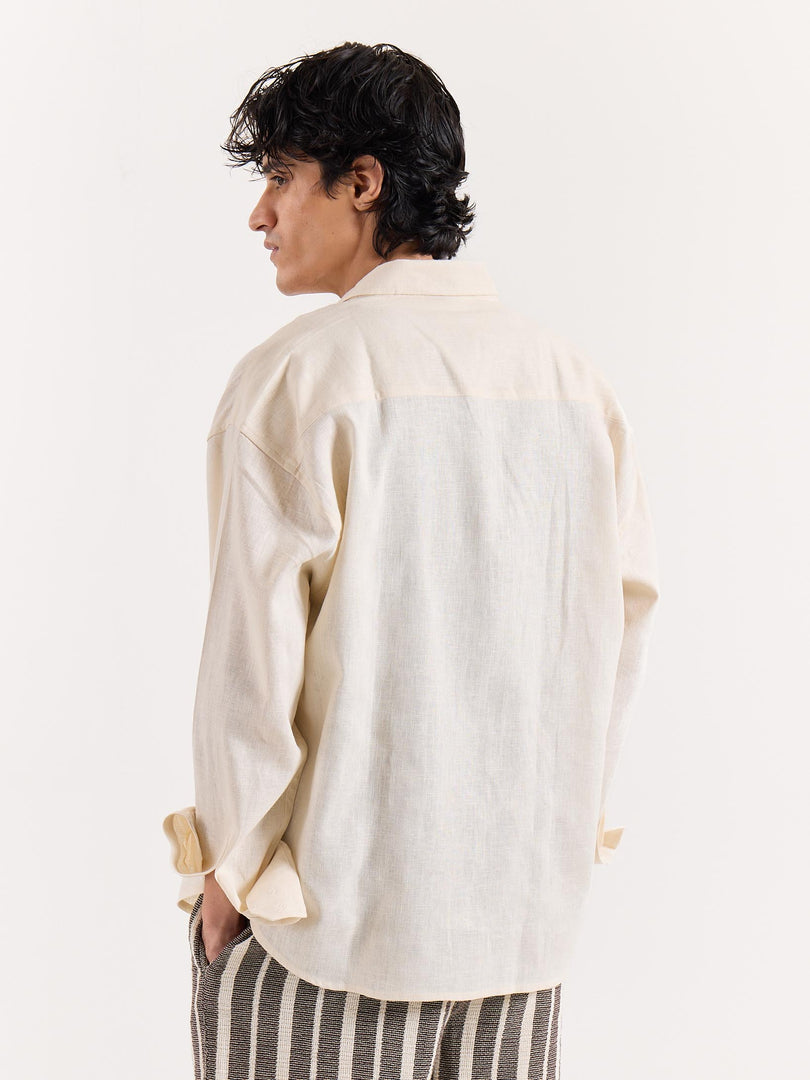 Almond White Linen Cropped Shirt