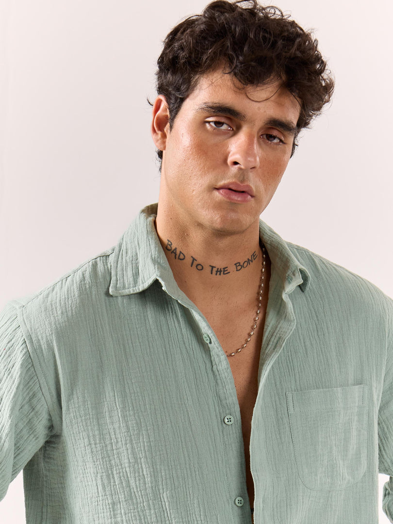 Aqua Green Gauze Holiday Shirt