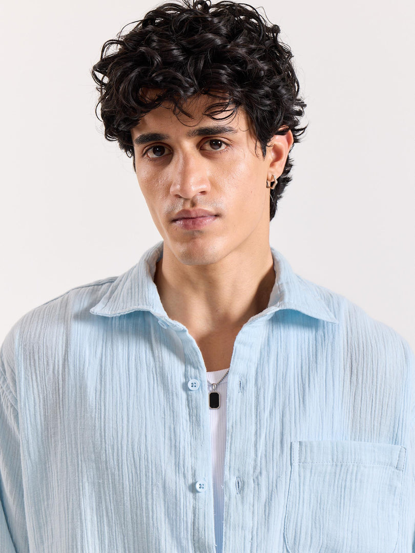 Baby Blue Gauze Holiday Shirt