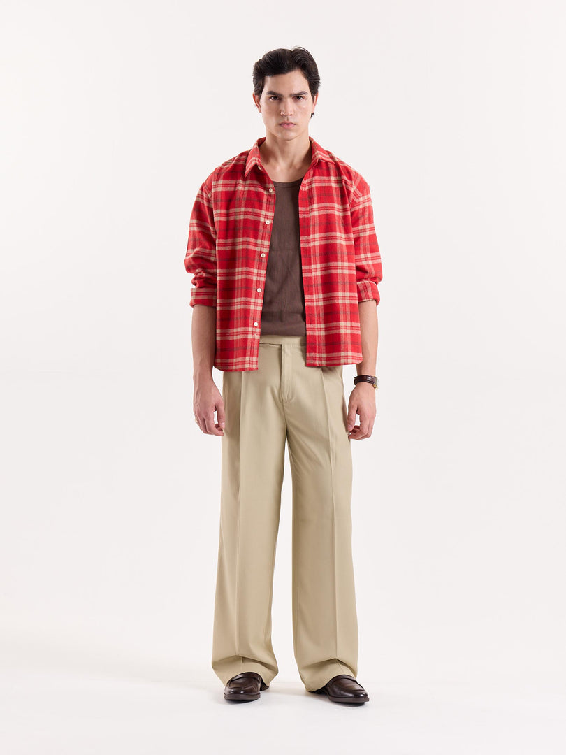 Beige Baggy Fit Trousers