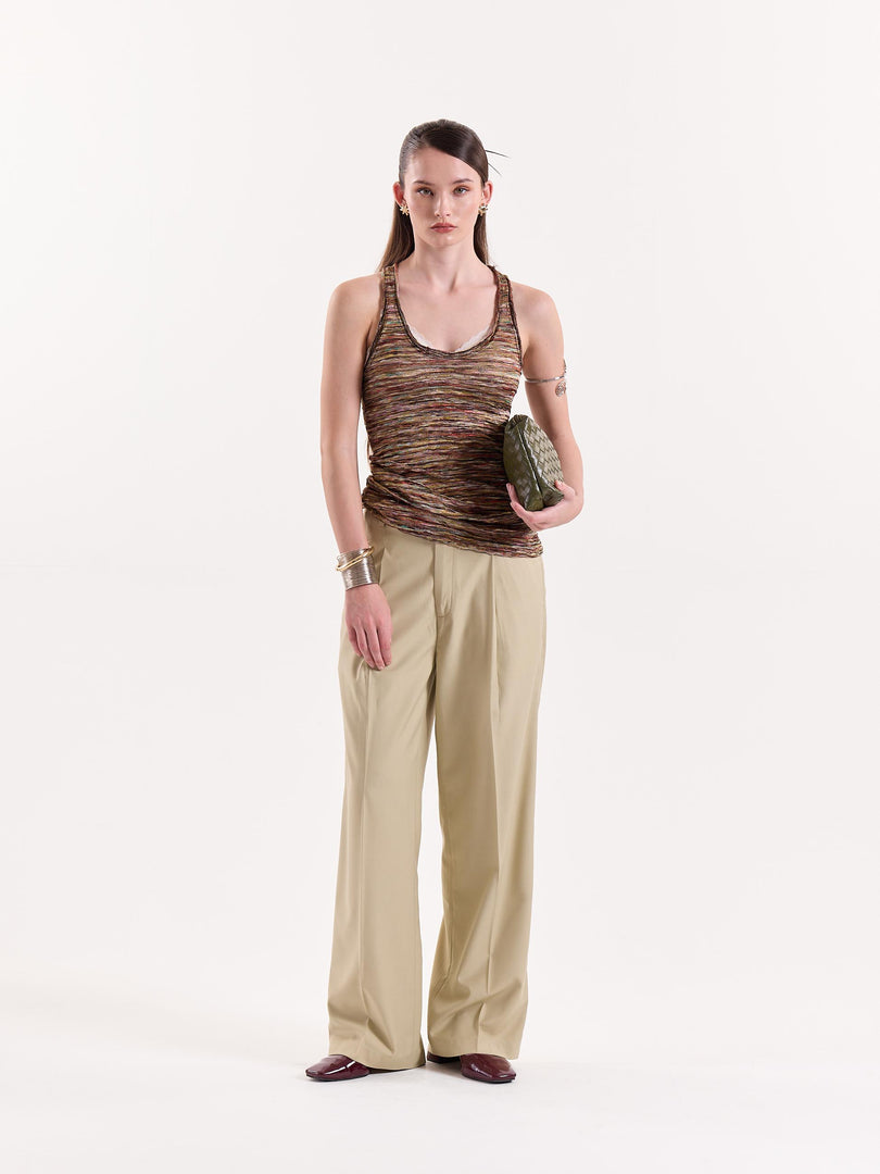 Beige Baggy Fit Trousers