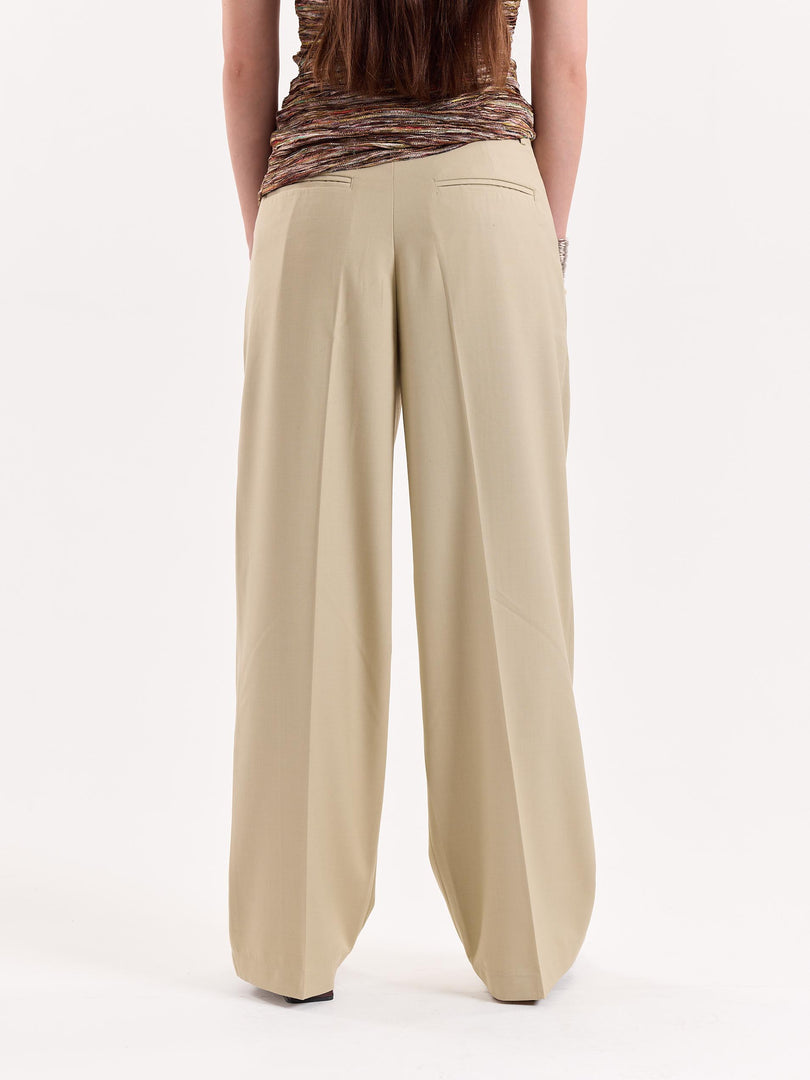 Beige Baggy Fit Trousers