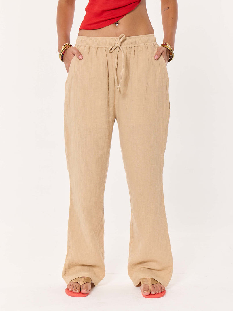 Beige Gauze Pull-on Pants