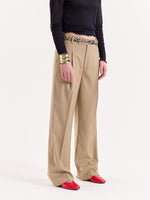 Load image into Gallery viewer, Beige Pinstriped Baggy Fit Trousers