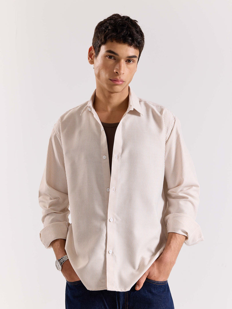 Relaxed Fit Beige Striped Shirt