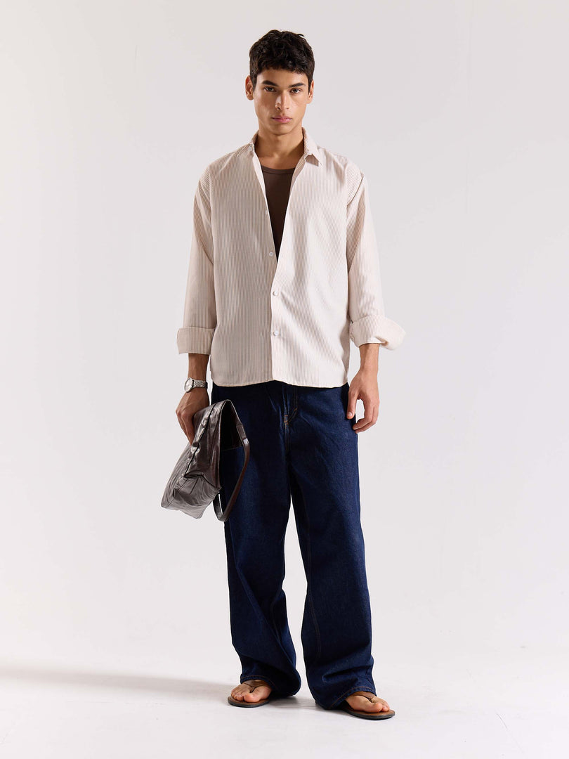 Relaxed Fit Beige Striped Shirt