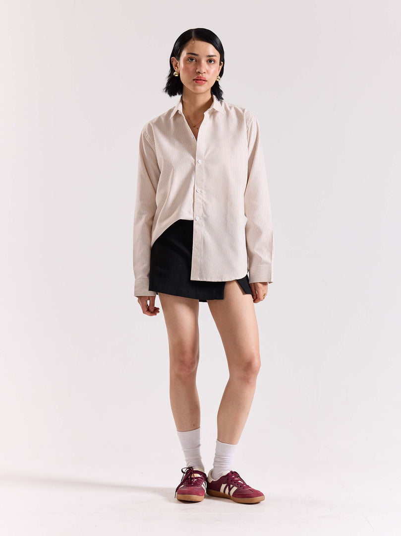 Relaxed Fit Beige Striped Shirt