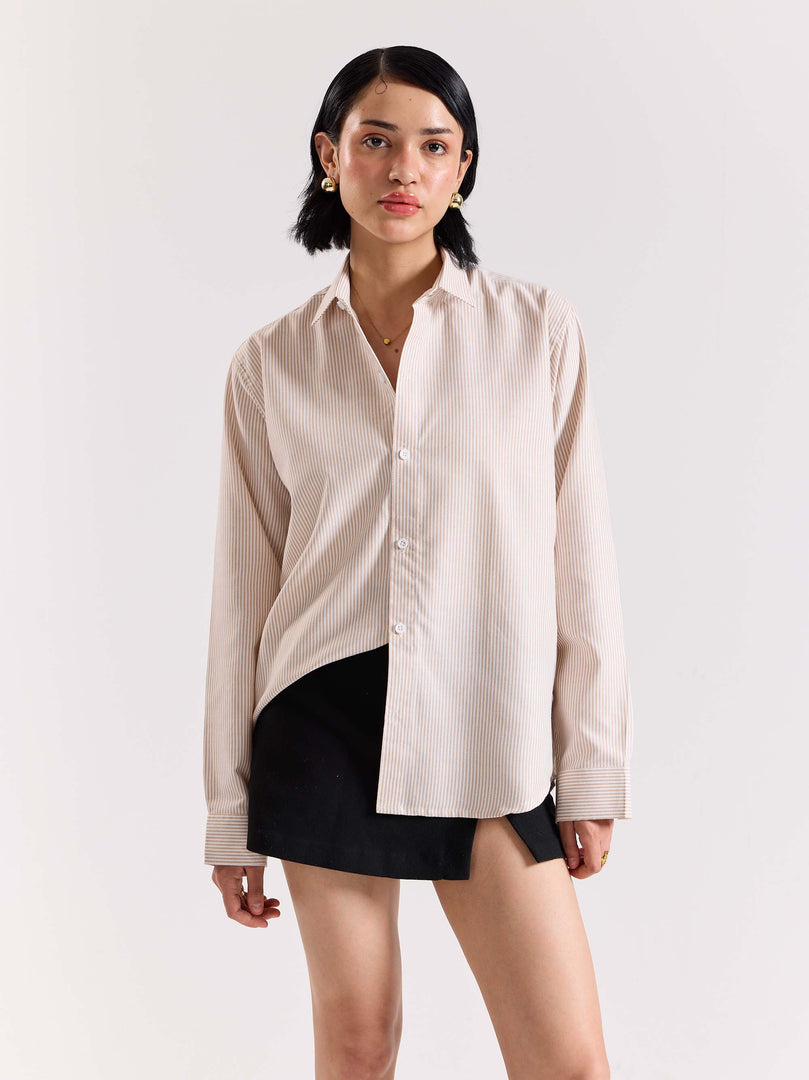 Relaxed Fit Beige Striped Shirt