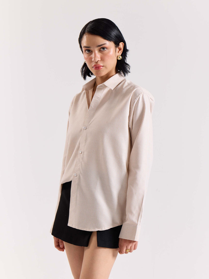 Relaxed Fit Beige Striped Shirt