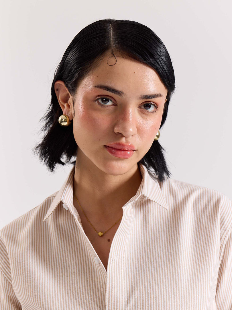 Relaxed Fit Beige Striped Shirt
