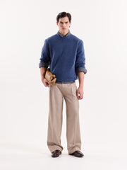 Beige Textured Baggy Fit Trousers