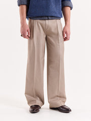 Beige Textured Baggy Fit Trousers