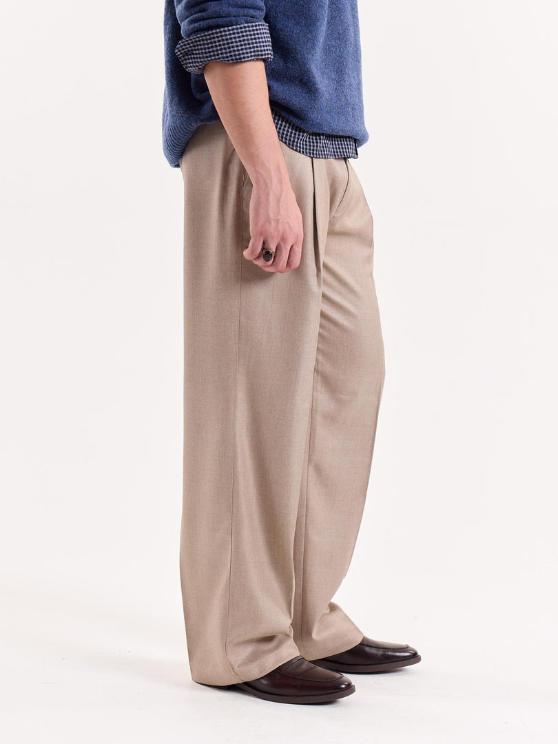 Beige Textured Baggy Fit Trousers