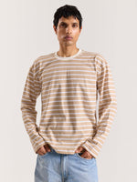 Load image into Gallery viewer, Beige &amp; White Striped Loose Fit Cropped T-Shirt