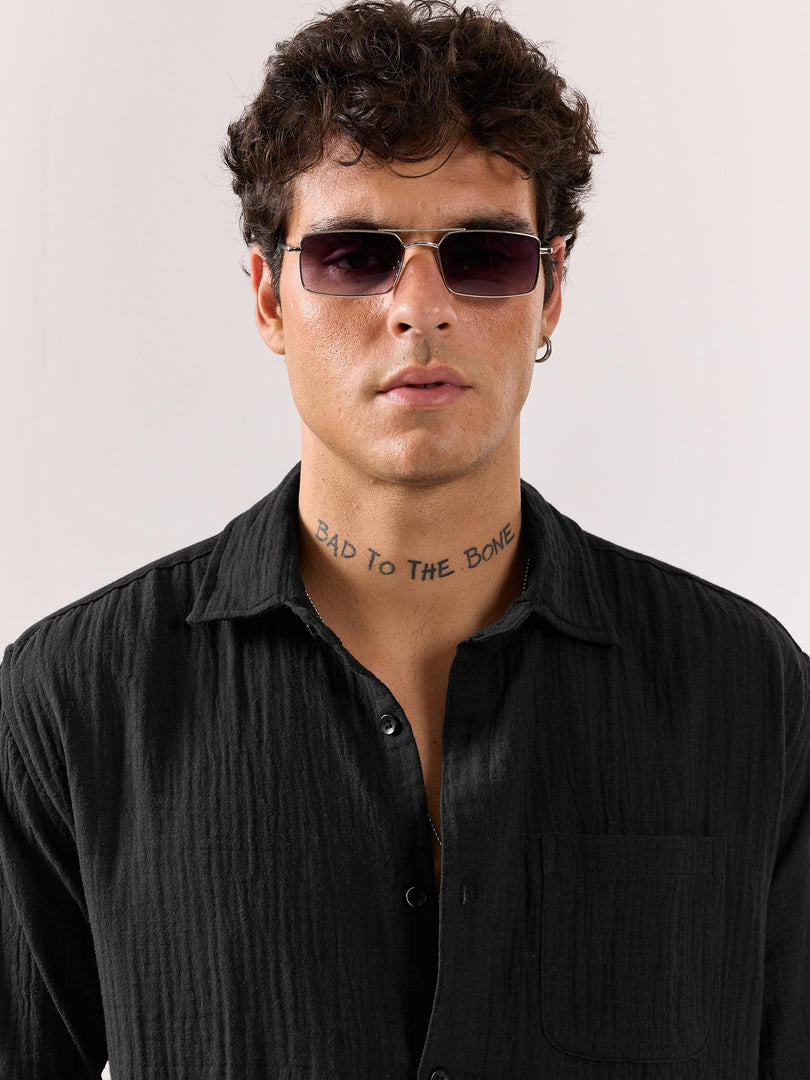 Black Gauze Holiday Shirt