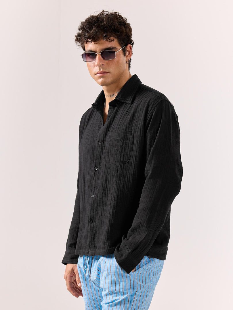 Black Gauze Holiday Shirt