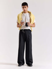 Black Pinstriped Baggy Fit Trousers