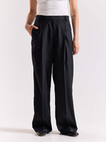 Load image into Gallery viewer, Black Pinstriped Baggy Fit Trousers