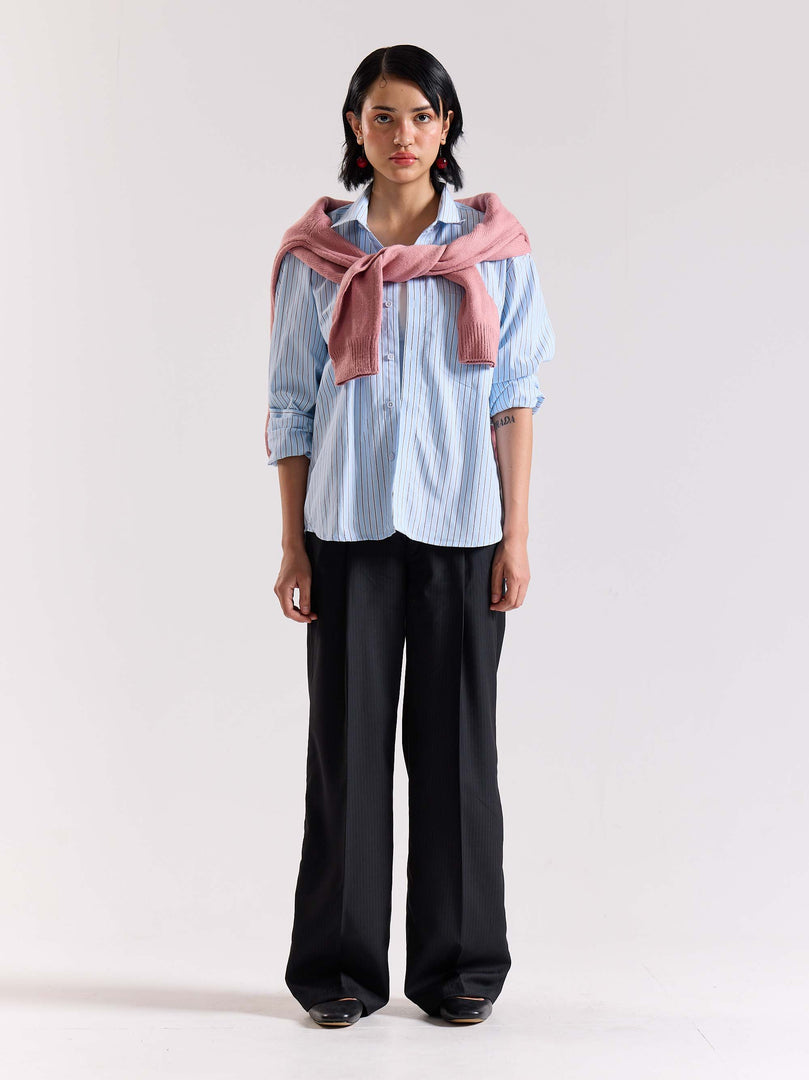 Black Pinstriped Baggy Fit Trousers