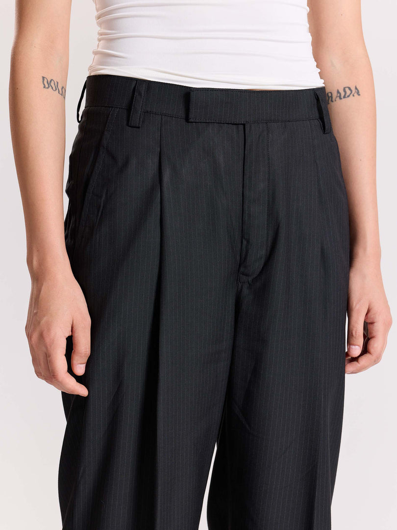 Black Pinstriped Baggy Fit Trousers