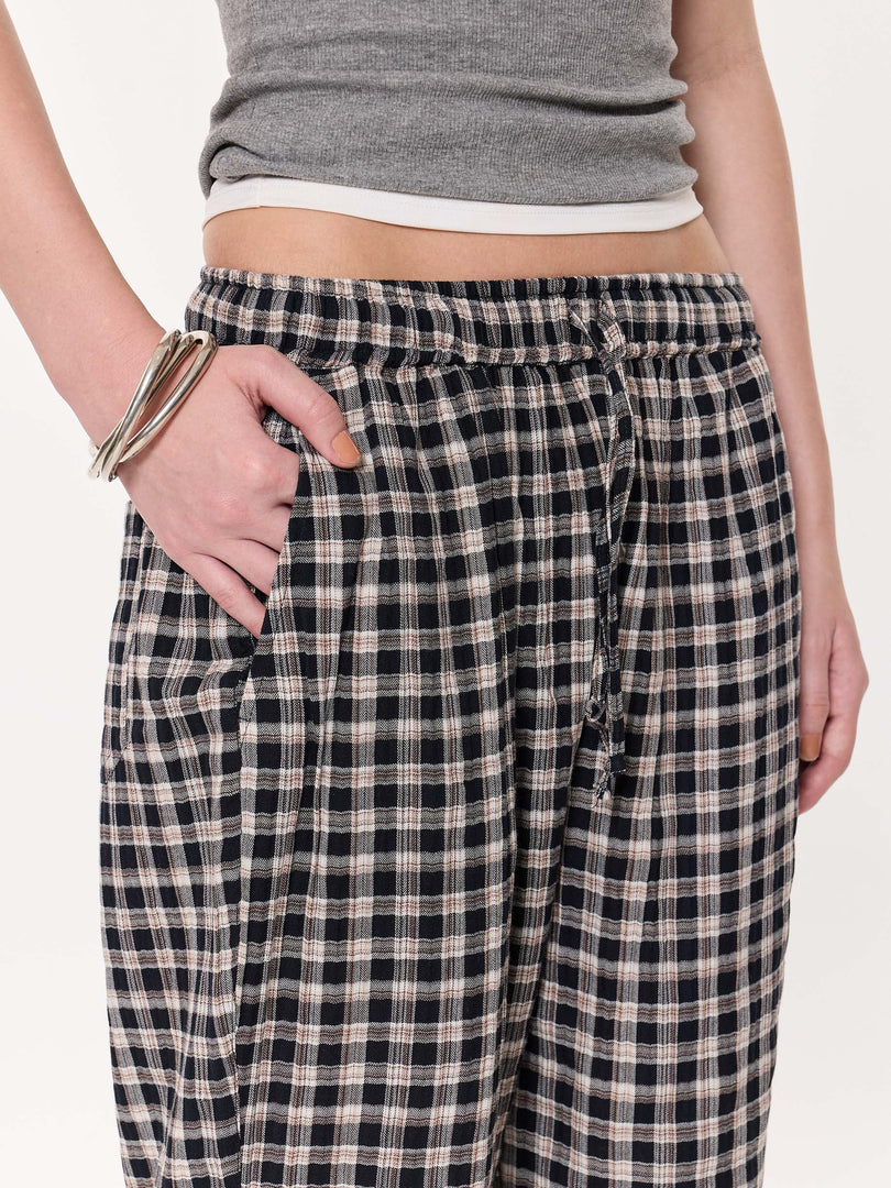 Black Checkered Seersucker Pull-on Pants