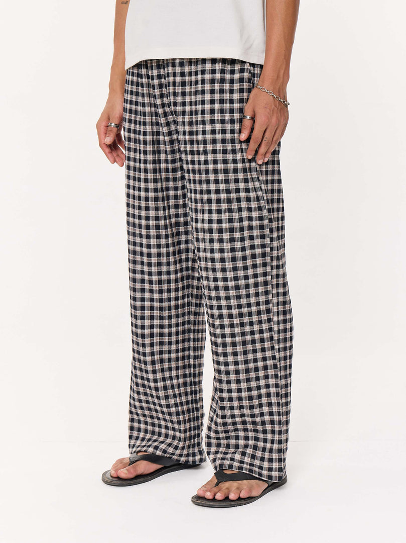 Black Checkered Seersucker Pull-on Pants