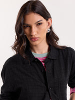 Load image into Gallery viewer, Black Checkered Textured Cropped Shirt