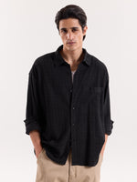 Load image into Gallery viewer, Black Checkered Textured Cropped Shirt