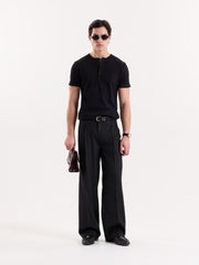 Black Pinstriped Baggy Fit Trousers