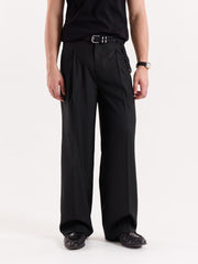 Black Pinstriped Baggy Fit Trousers