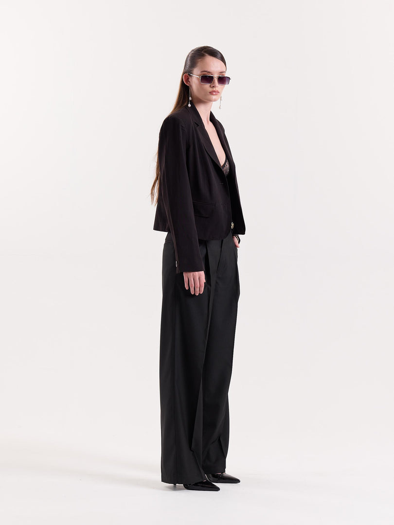 Black Pinstriped Baggy Fit Trousers