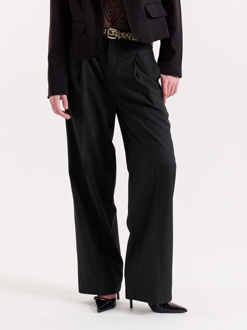 Black Pinstriped Baggy Fit Trousers