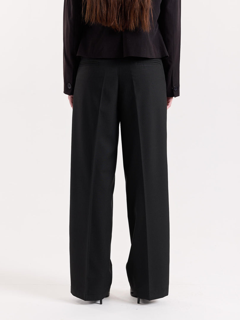 Black Pinstriped Baggy Fit Trousers