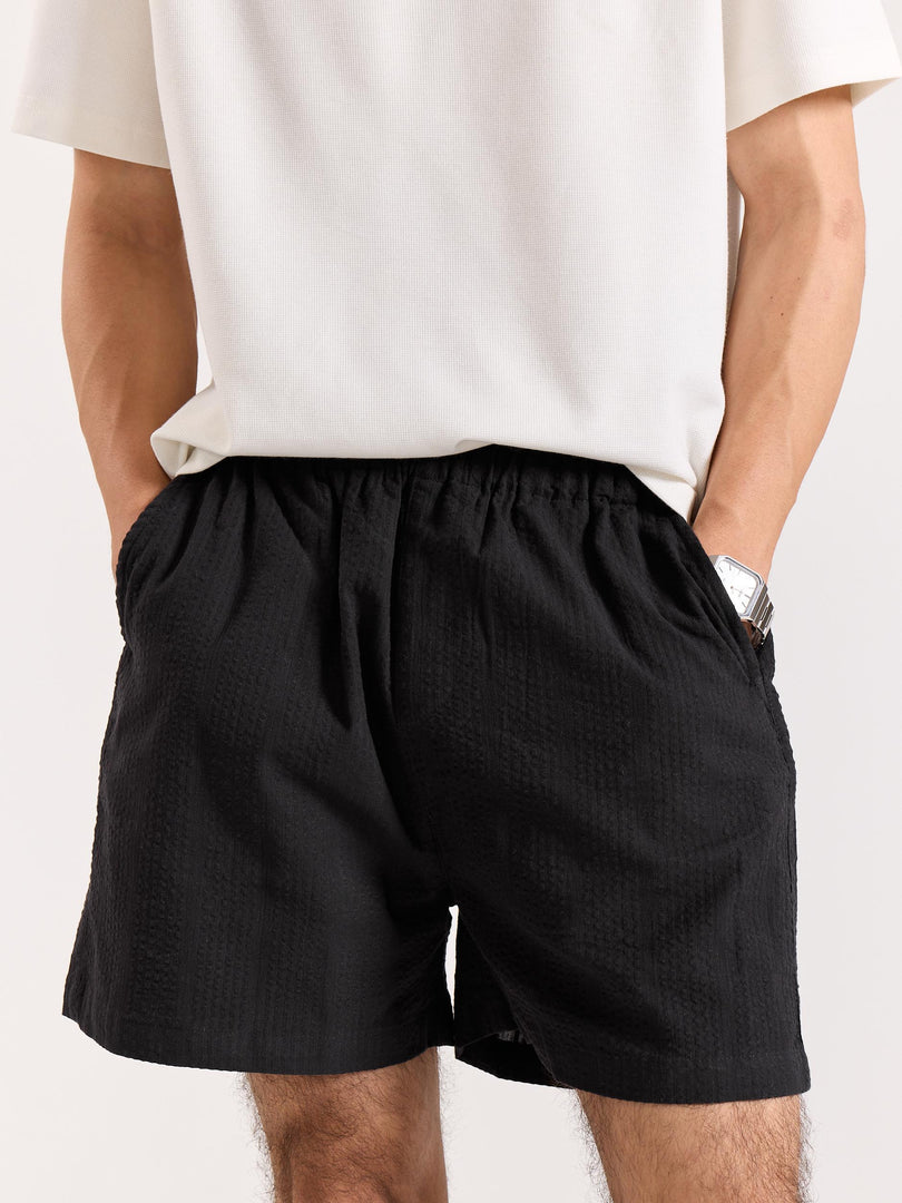 Black Textured Shorts (Pre-order)