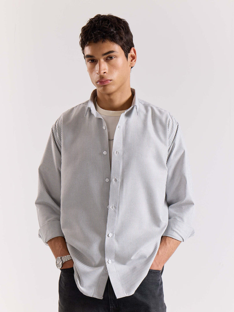Relaxed Fit Black Striped Shirt