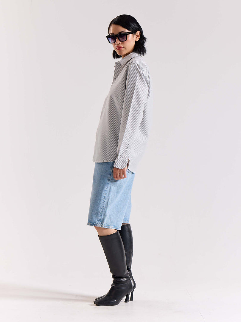 Relaxed Fit Black Striped Shirt