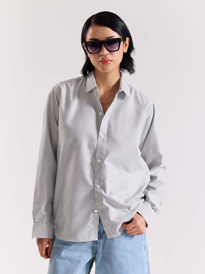 Relaxed Fit Black Striped Shirt