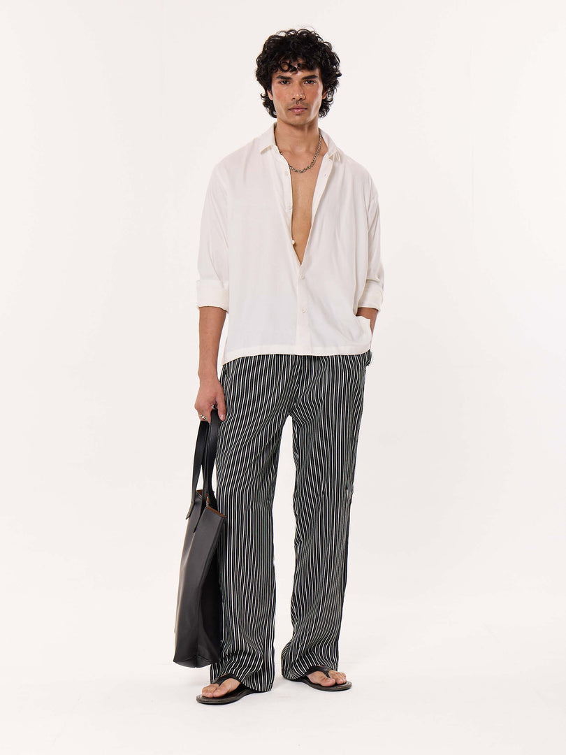 Black Striped Pull-on Pants