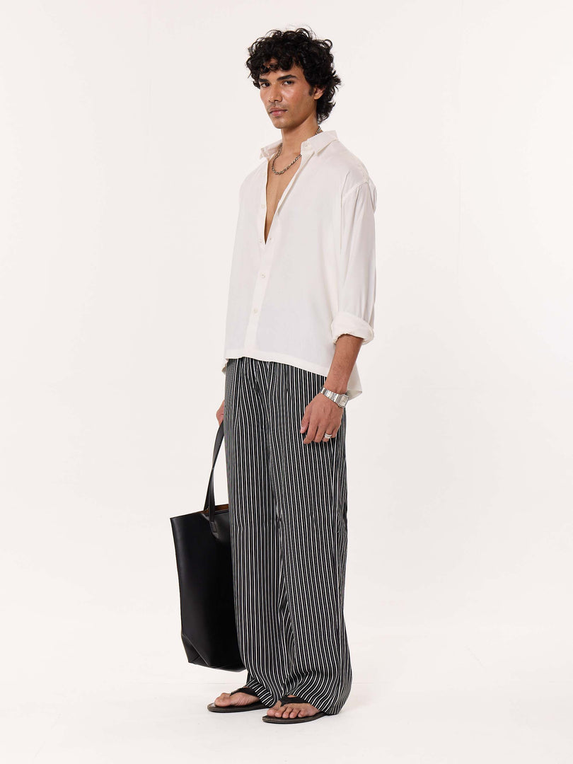 Black Striped Pull-on Pants
