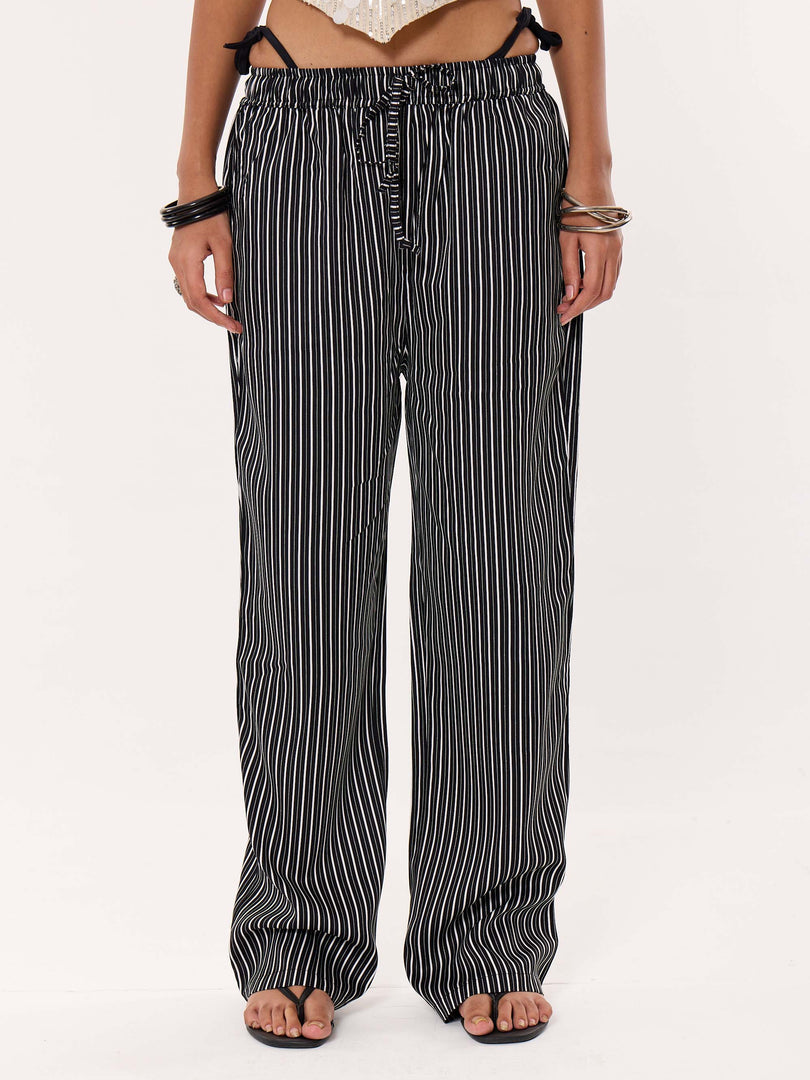Black Striped Pull-on Pants