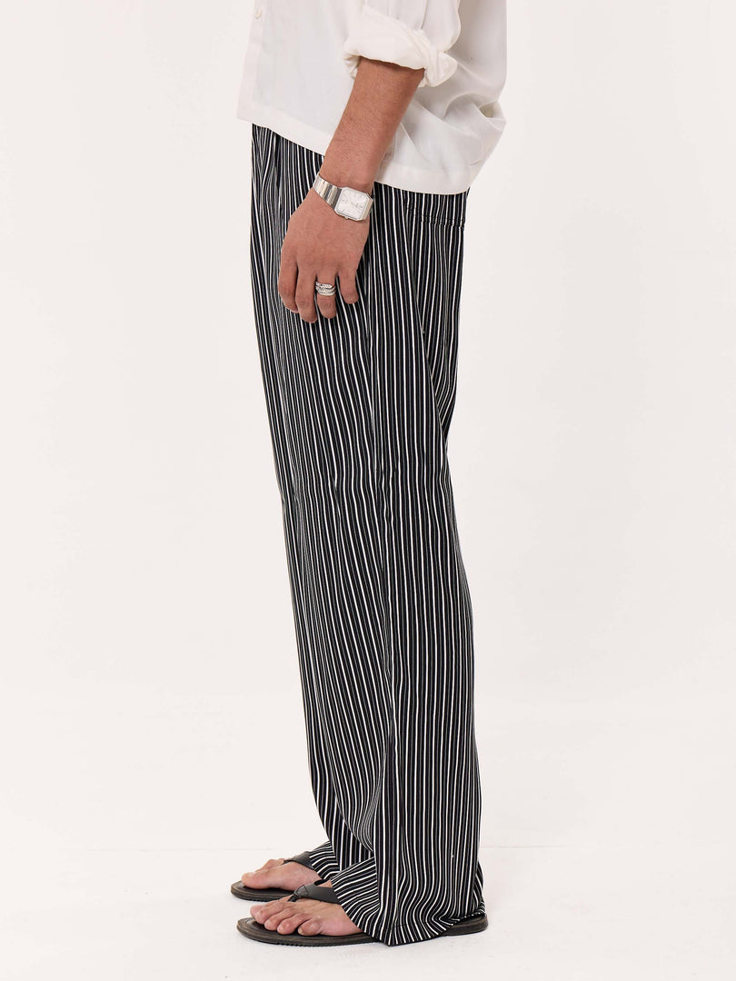 Black Striped Pull-on Pants