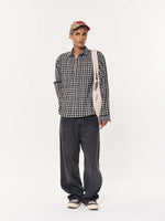 Load image into Gallery viewer, Black &amp; Beige Checkered Oversized Cropped Shirt