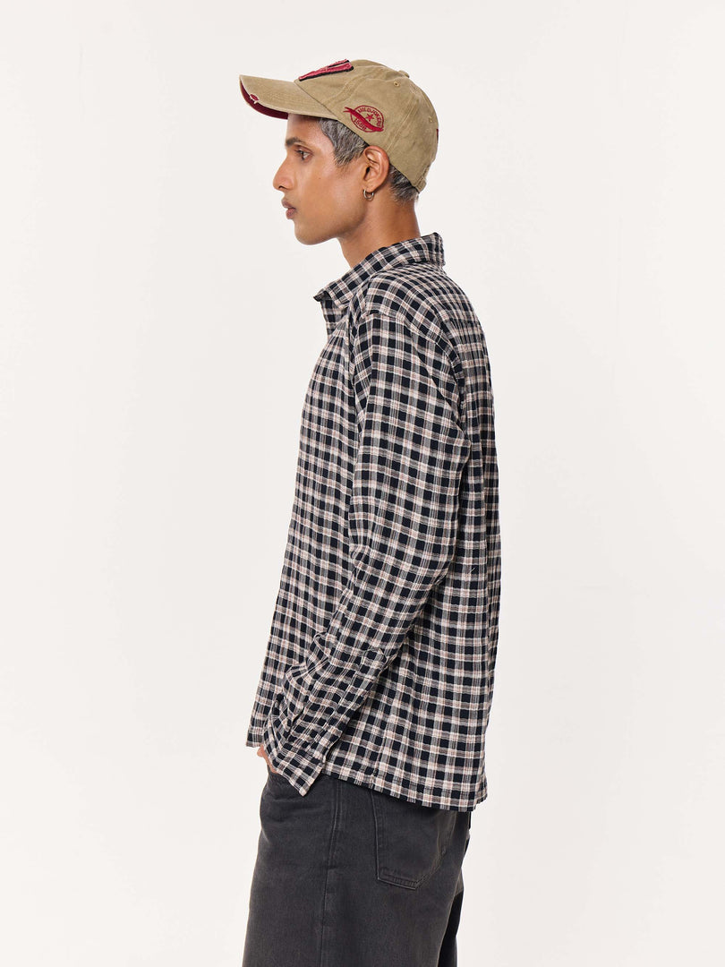 Black & Beige Checkered Oversized Cropped Shirt