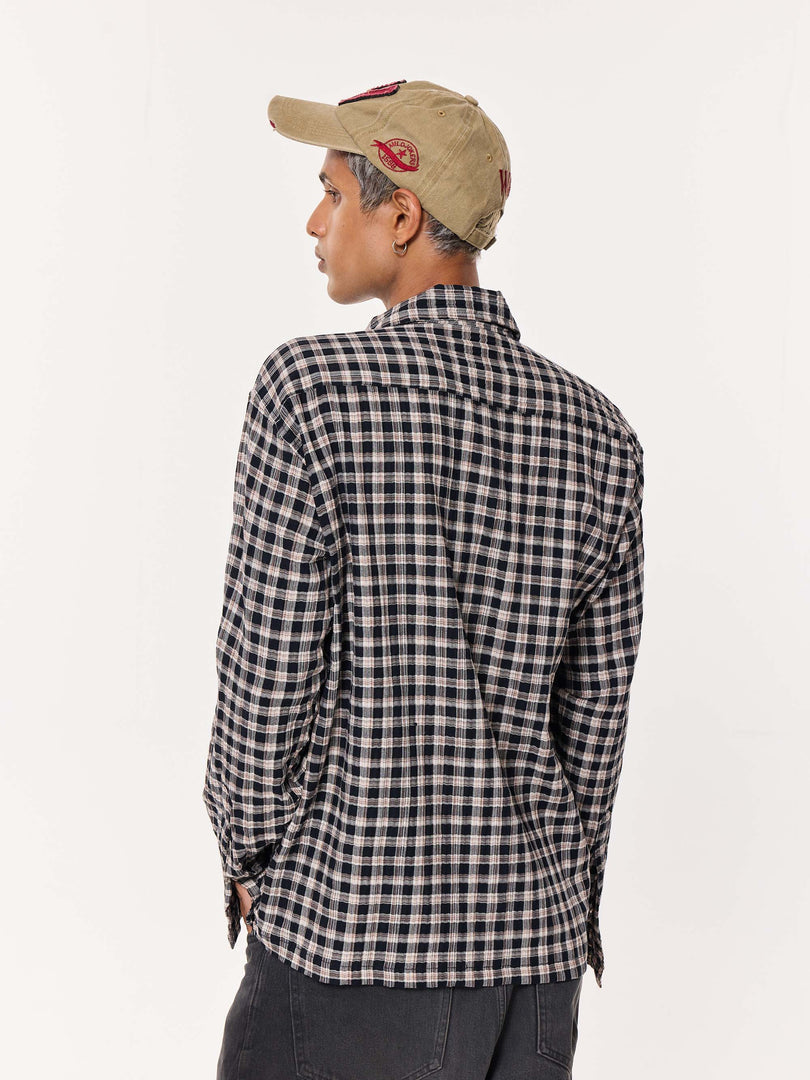 Black & Beige Checkered Oversized Cropped Shirt