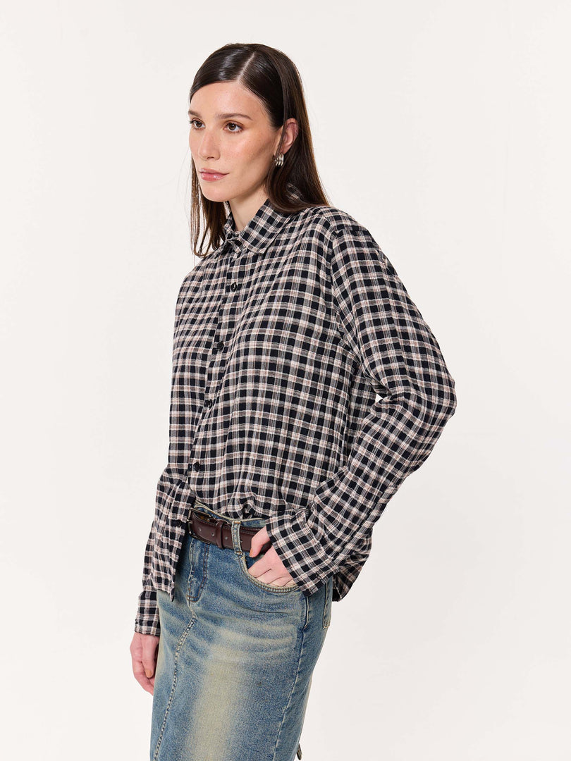 Black & Beige Checkered Oversized Cropped Shirt