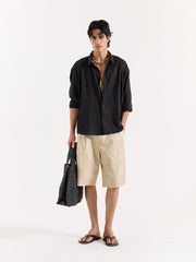 Black Linen Cropped Shirt