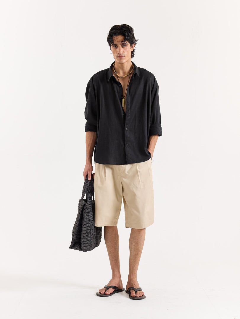 Black Linen Cropped Shirt