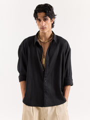 Black Linen Cropped Shirt
