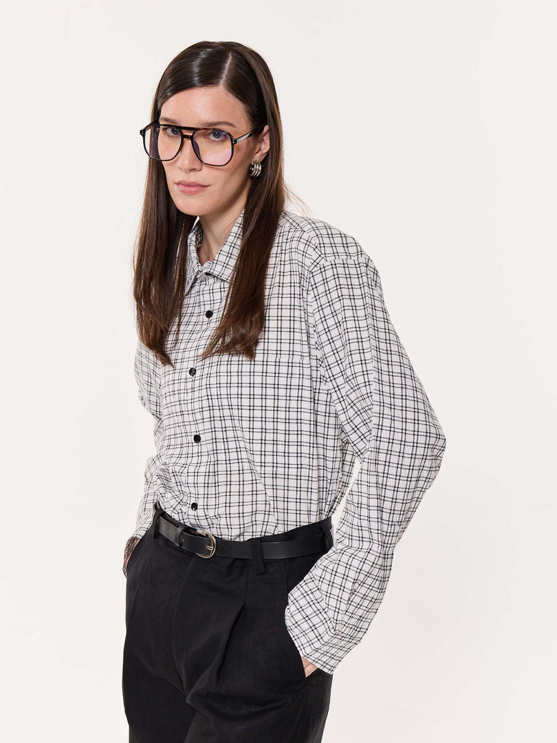 Black & White Seersucker Oversized Cropped Shirt