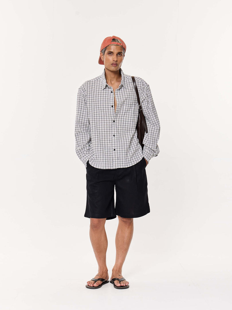 Black & White Seersucker Oversized Cropped Shirt